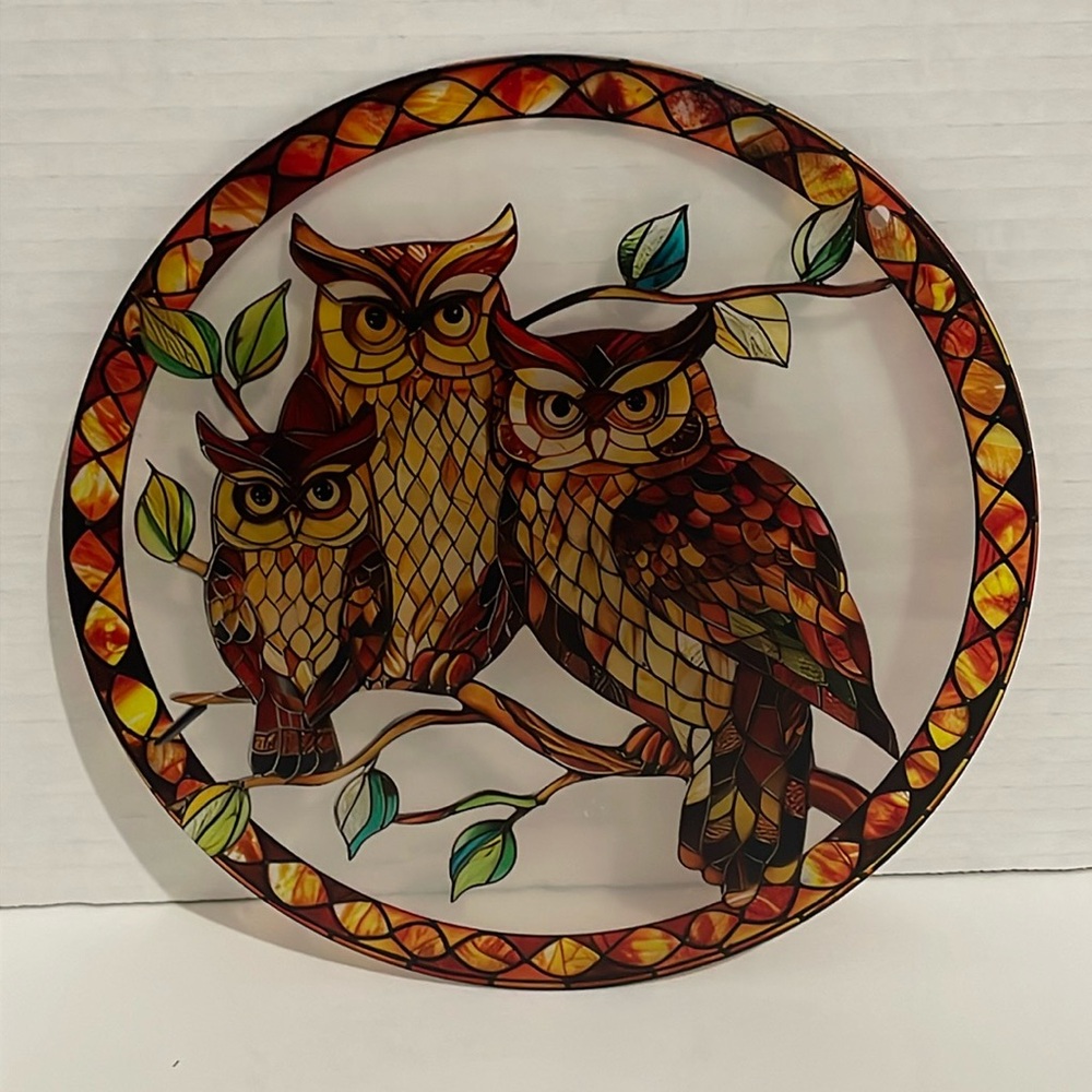 Suncatcher Acrylic Brown Owl Birds Decorative Home Cabin Cottage Decor